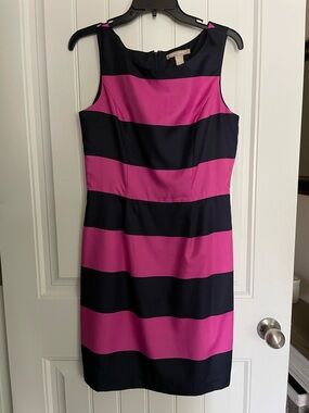 Banana Republic Bold Pink and Black Striped Midi Dress